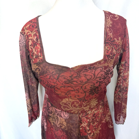 Y2K Womens Floral Asymmetrical Sheer Babydoll Top Size S Forest Fairy Whimsigoth - Picture 2 of 11